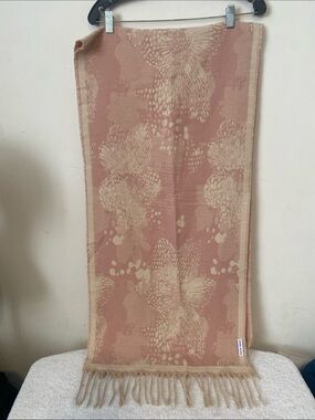 Anne Klein Floral Jacquard Tassel Scarf in Blush and Cream